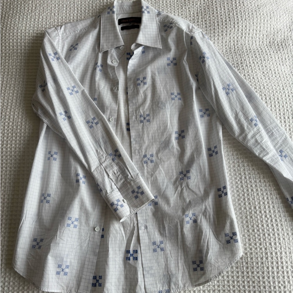 Louis Vuitton White and Blue Dress Shirt